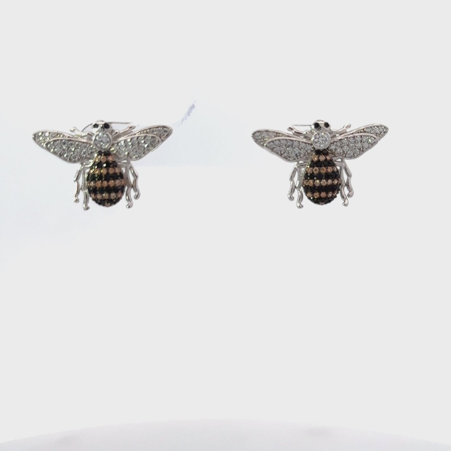 Honey Bee Stud Earrings – Sterling Silver & Sparkling Zircon Detail