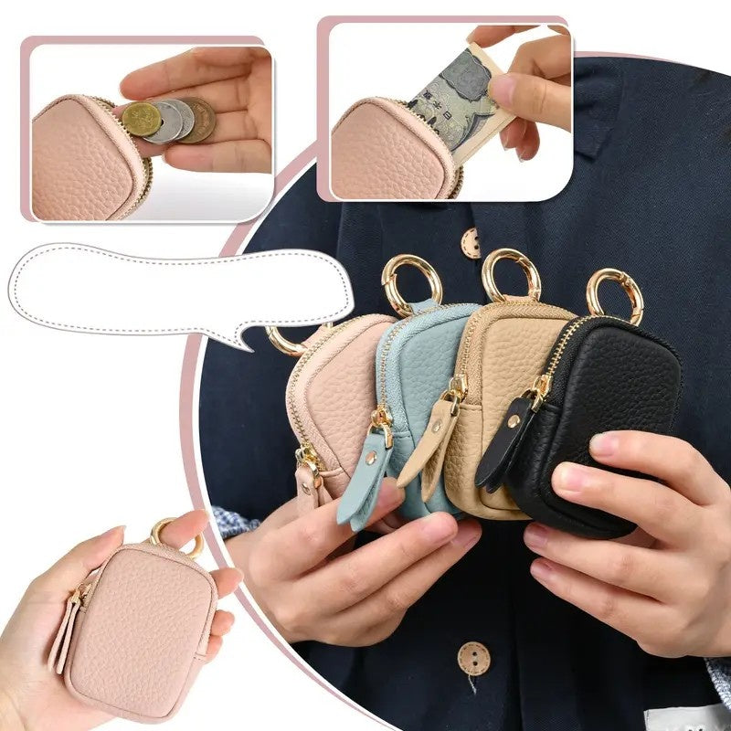 Leather Coin Purse, Small Change Purse Keychain Wallet For Women, Mini Coin Pouch With Zipper