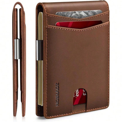 Slim Bifold Leather Wallet for Men – RFID Blocking & Money Clip Convenience