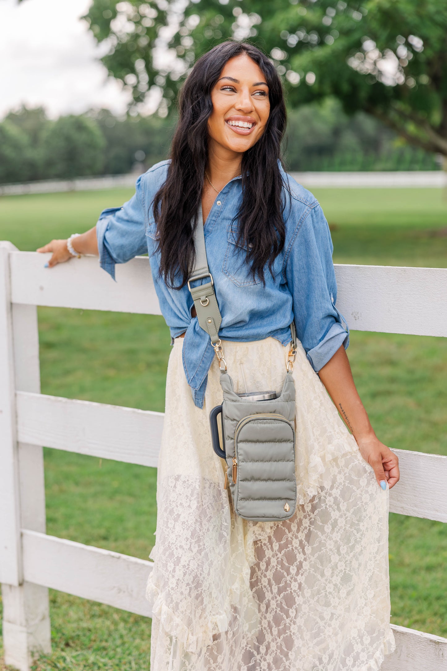 HydroBag® HANDLE® - Sage Green with Solid Vegan Leather Trimmed Strap
