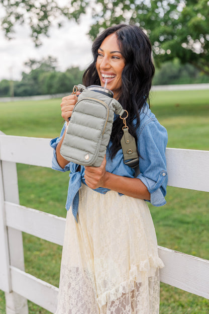 HydroBag® HANDLE® - Sage Green with Solid Vegan Leather Trimmed Strap