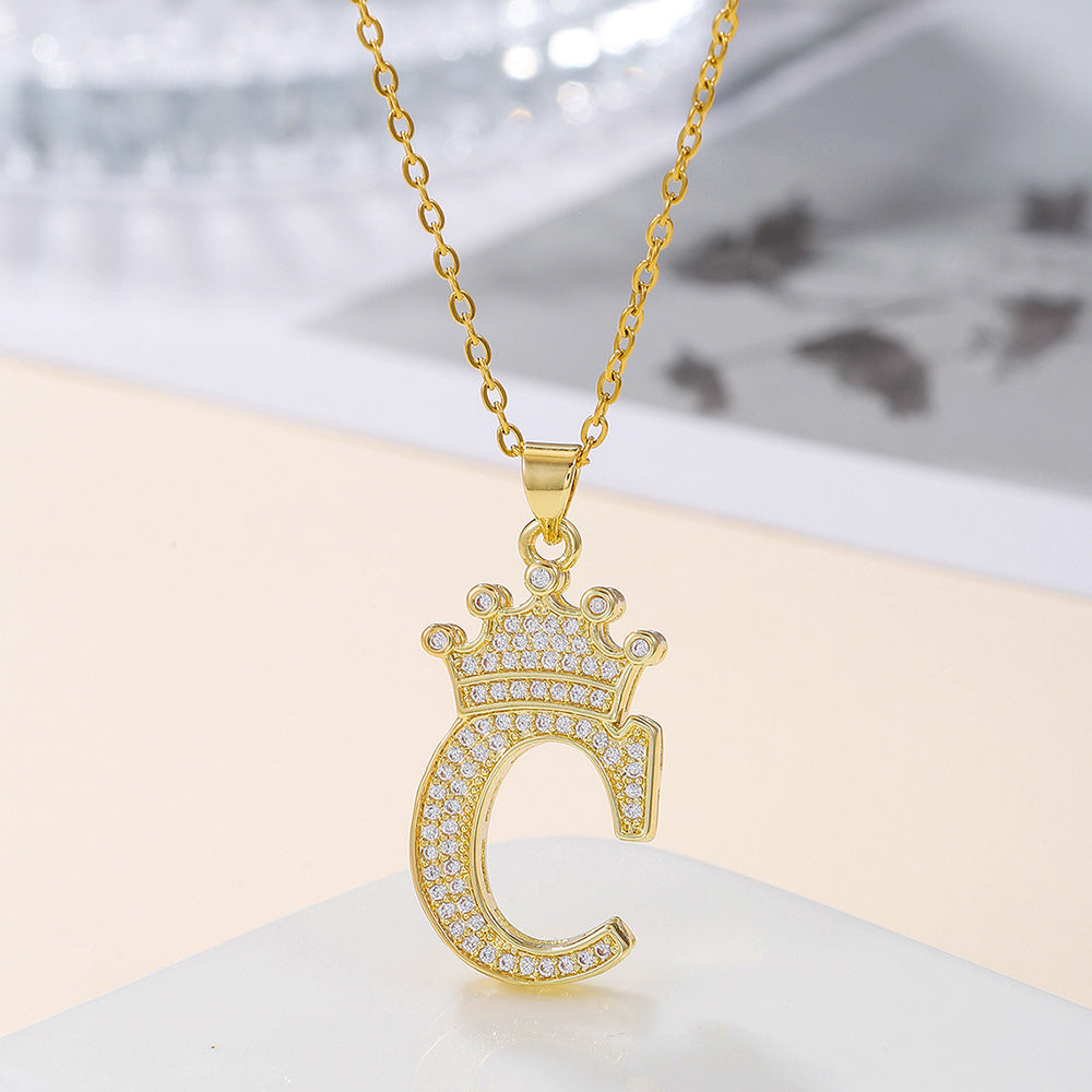 1PCS Fashionable Gold Zircon Uppercase Letter Popular Pendant Necklace Suitable For Daily Use Festivals Parties Gifts Jewelry Set