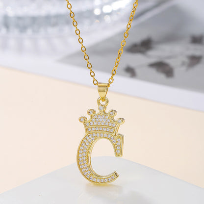 1PCS Fashionable Gold Zircon Uppercase Letter Popular Pendant Necklace Suitable For Daily Use Festivals Parties Gifts Jewelry Set