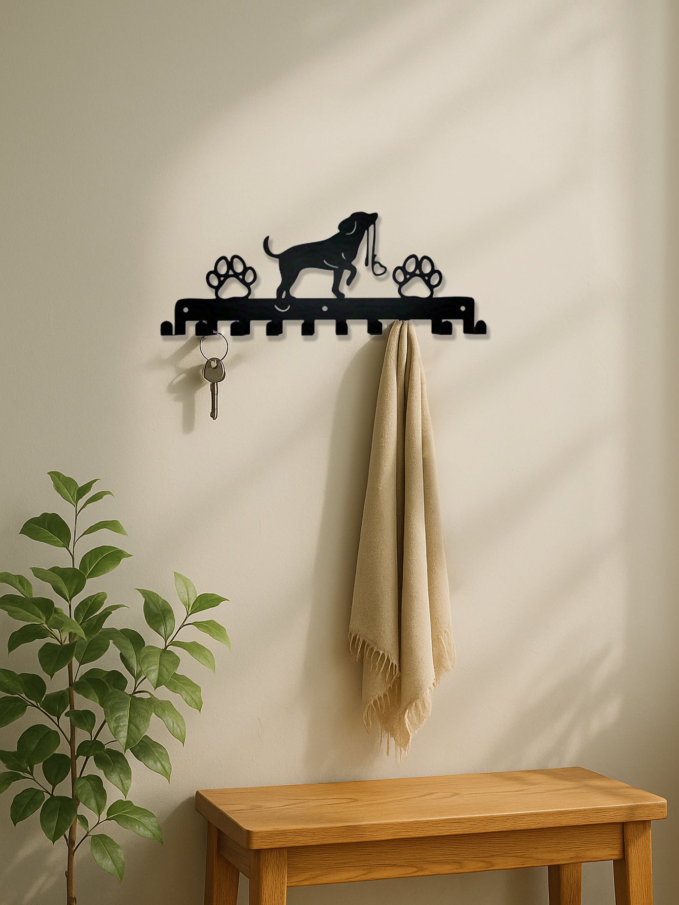 1Pc Cute Rustic Wall Rack W Hooks - Space-Saving Storage For Coats, Hats, Towels
