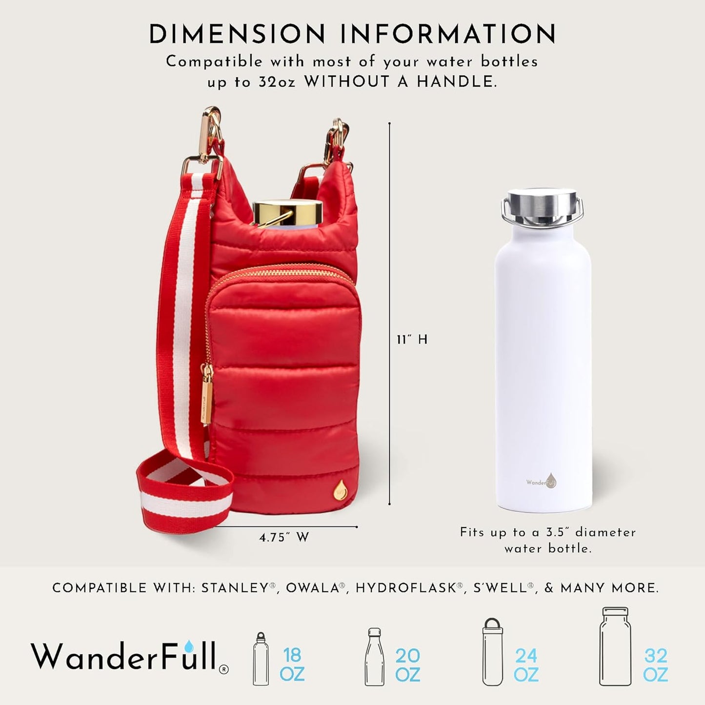 Poppy Red HydroBag® with Red & White Striped Strap