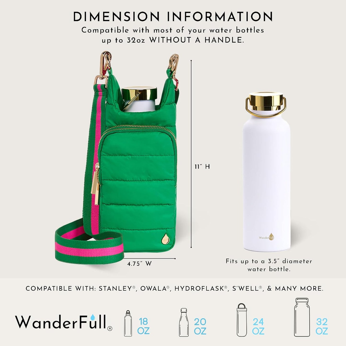 Kelly Green Matte HydroBag® with Pink/Green Strap