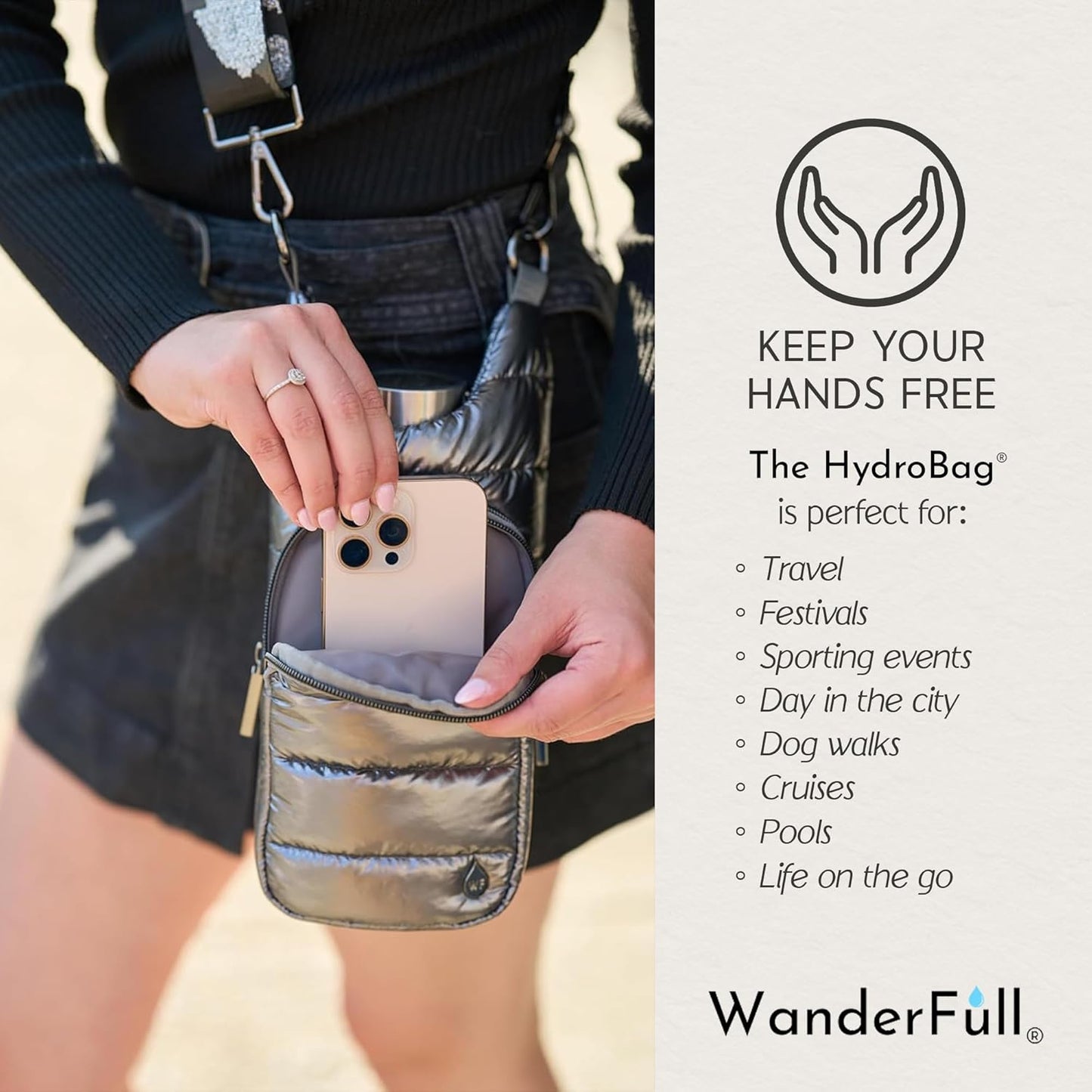 Pewter Glossy HydroBag® with Solid Strap