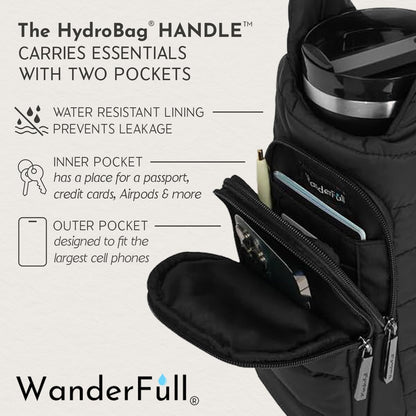 HydroBag® HANDLE®- Black Matte with Vegan Leather Trimmed Strap