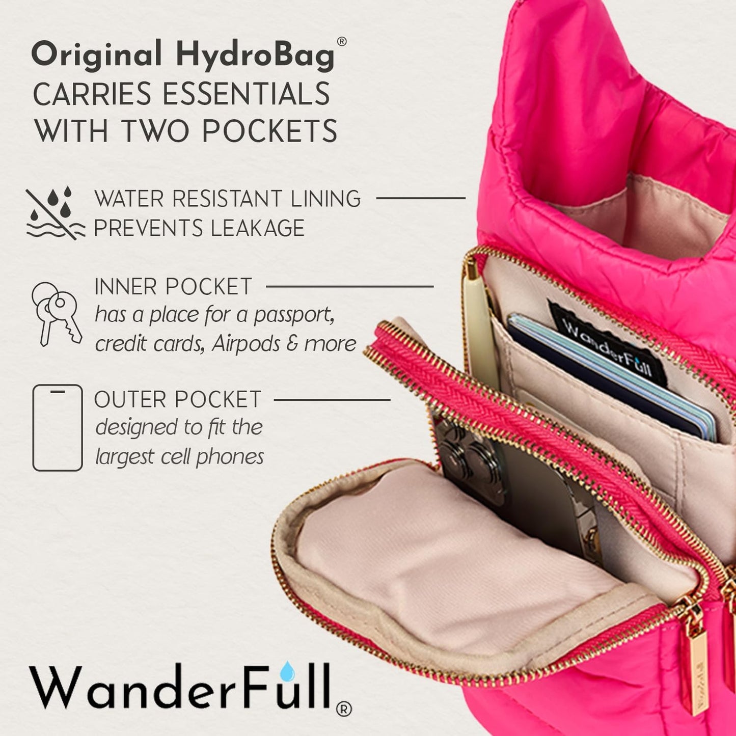 Bright Pink HydroBag® with Pink and Green Striped Strap