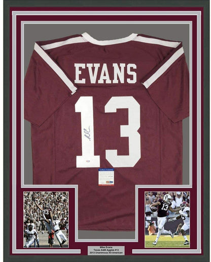 Framed Autographed/Signed Mike Evans 35x39 Texas A&M Maroon College Football Jersey PSA/DNA COA