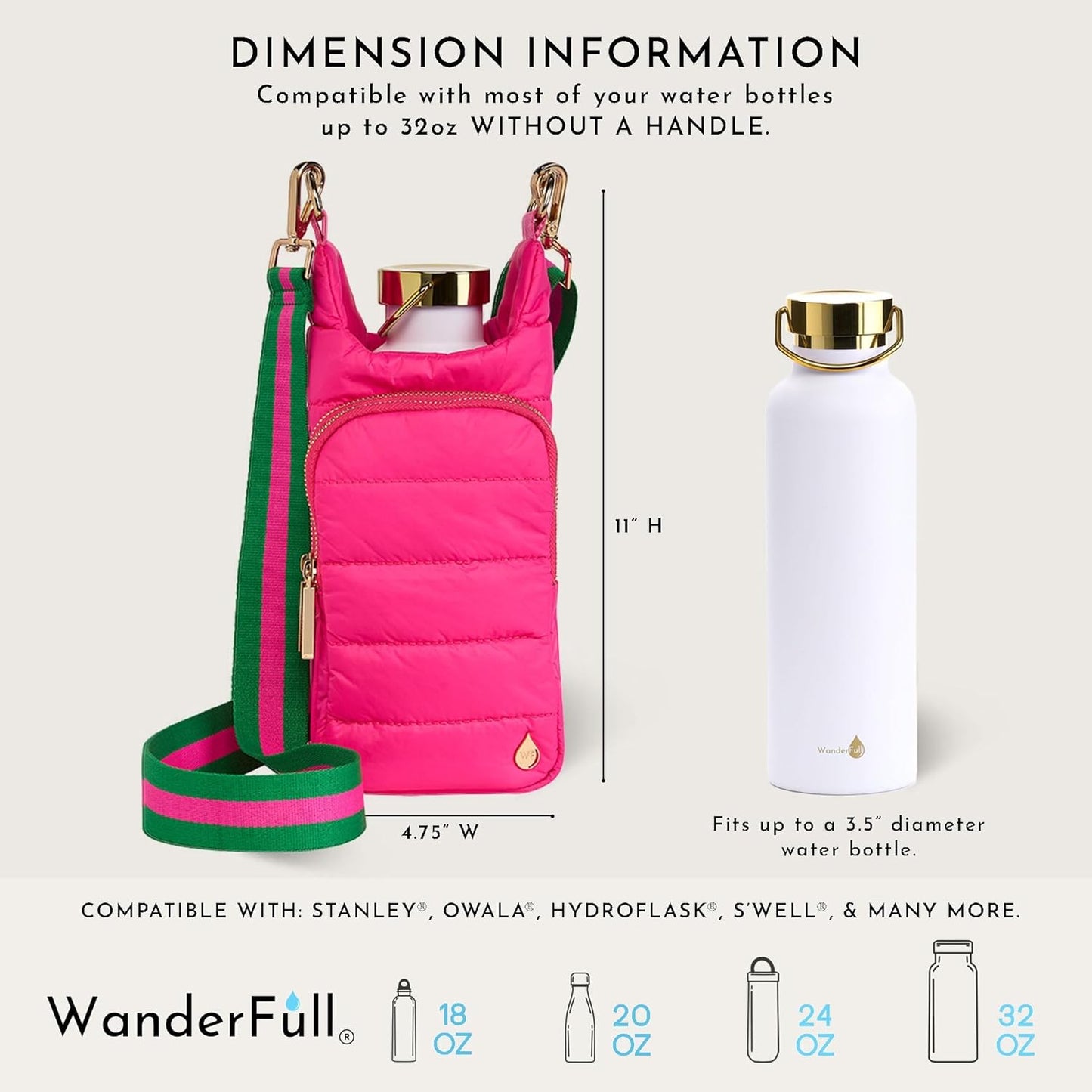 Bright Pink HydroBag® with Pink and Green Striped Strap