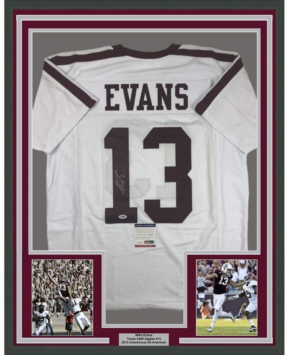 Framed Autographed/Signed Mike Evans 35x39 Texas A&M White College Football Jersey PSA/DNA COA