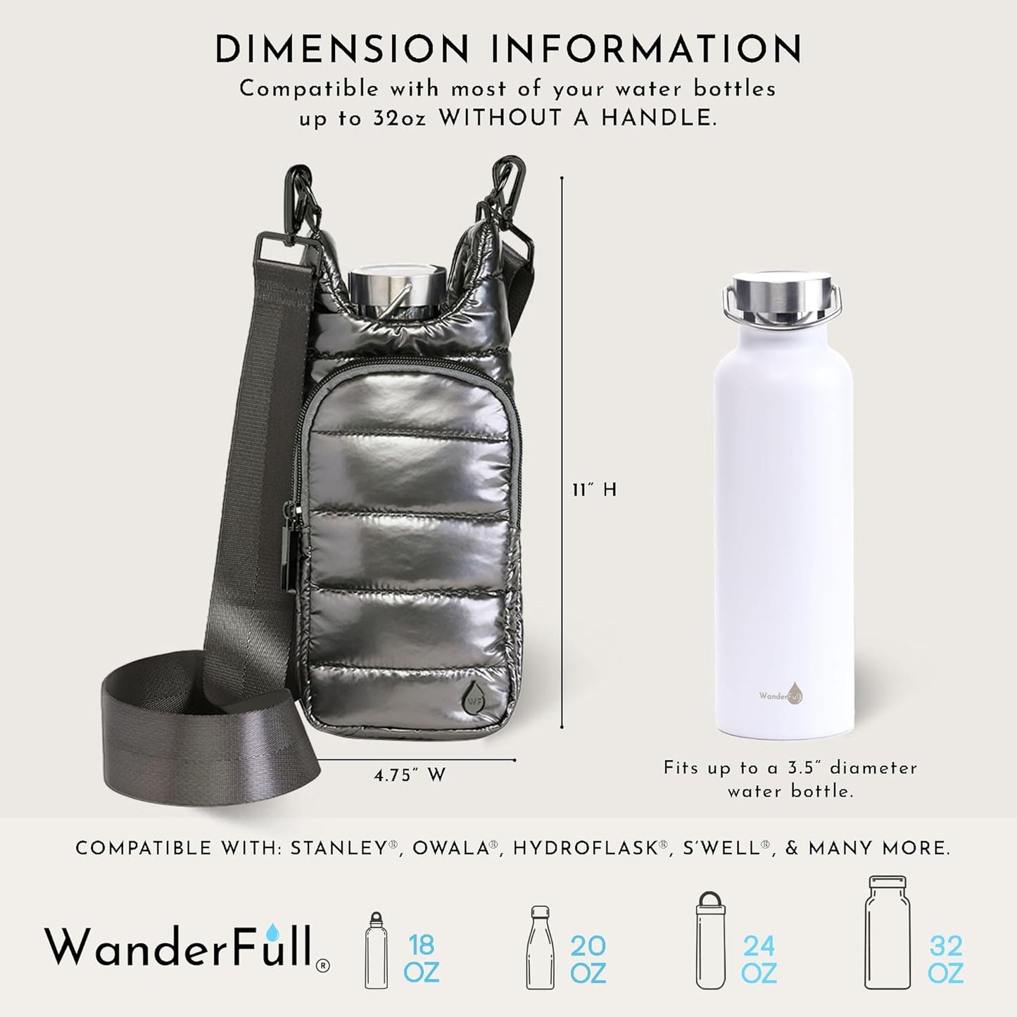 Pewter Glossy HydroBag® with Solid Strap