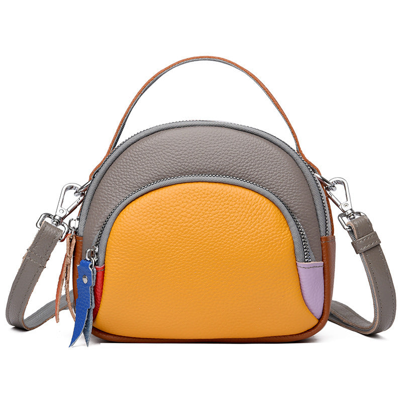 Hand-held Crossbody Genuine Cowhide Round Crossbody Bag  Leather Single-shoulder Bag