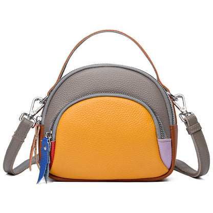 Hand-held Crossbody Genuine Cowhide Round Crossbody Bag  Leather Single-shoulder Bag