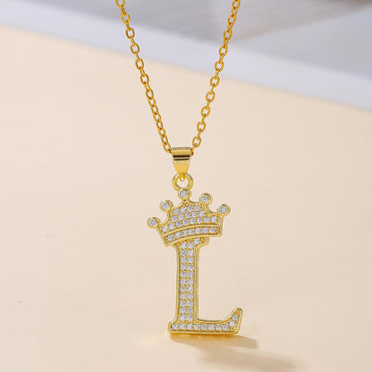 1PCS Fashionable Gold Zircon Uppercase Letter Popular Pendant Necklace Suitable For Daily Use Festivals Parties Gifts Jewelry Set