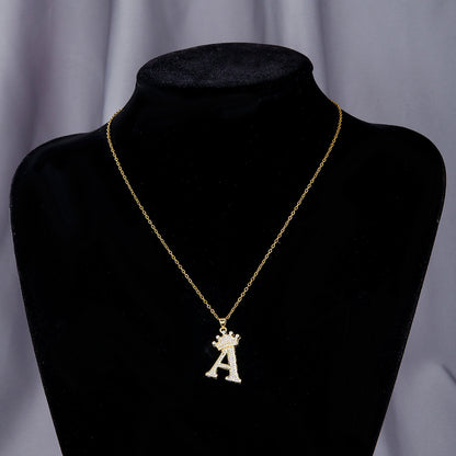 1PCS Fashionable Gold Zircon Uppercase Letter Popular Pendant Necklace Suitable For Daily Use Festivals Parties Gifts Jewelry Set