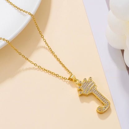 1PCS Fashionable Gold Zircon Uppercase Letter Popular Pendant Necklace Suitable For Daily Use Festivals Parties Gifts Jewelry Set