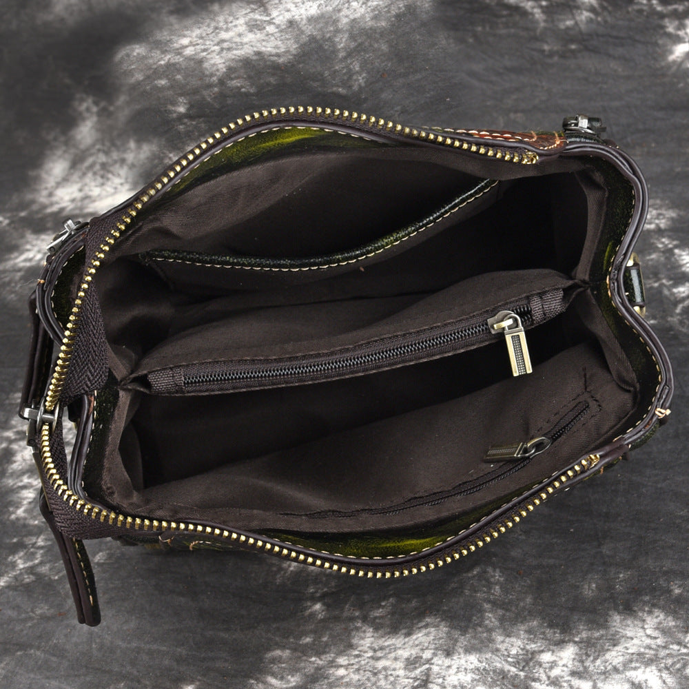 Genuine Leather Square Vertical Shoulder Bag - European And American For Women