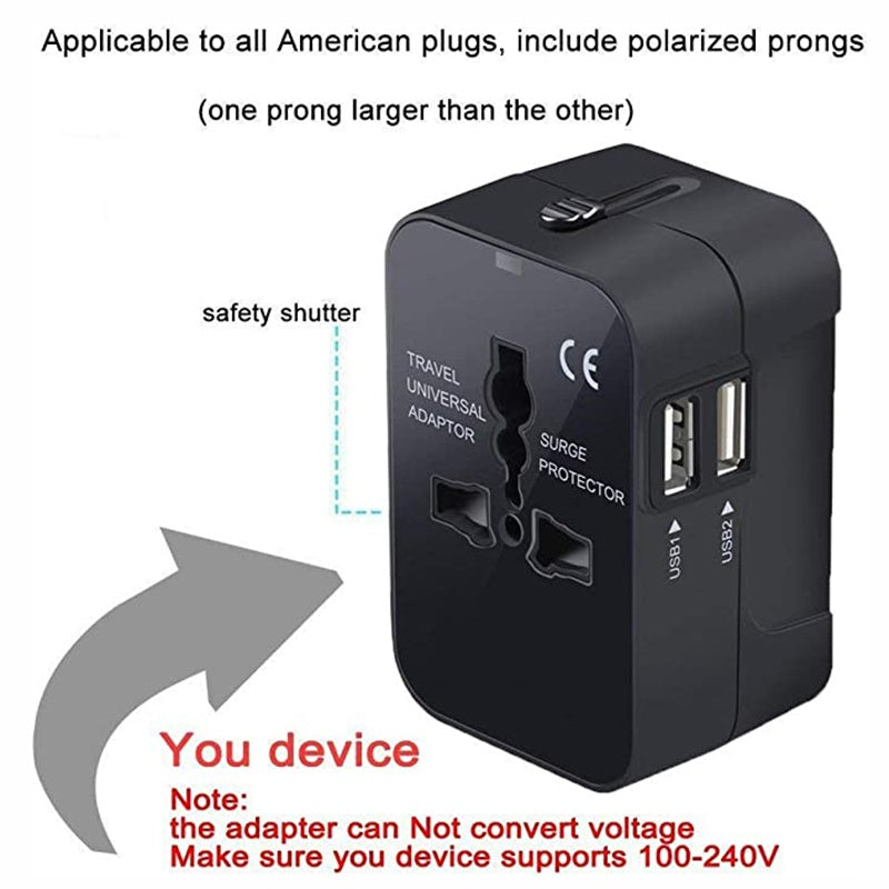 Travel Adapter With USB C, Universal All In One Worldwide  AC Power Plug Adapter USB Type C Charging For USA EU UK AUS