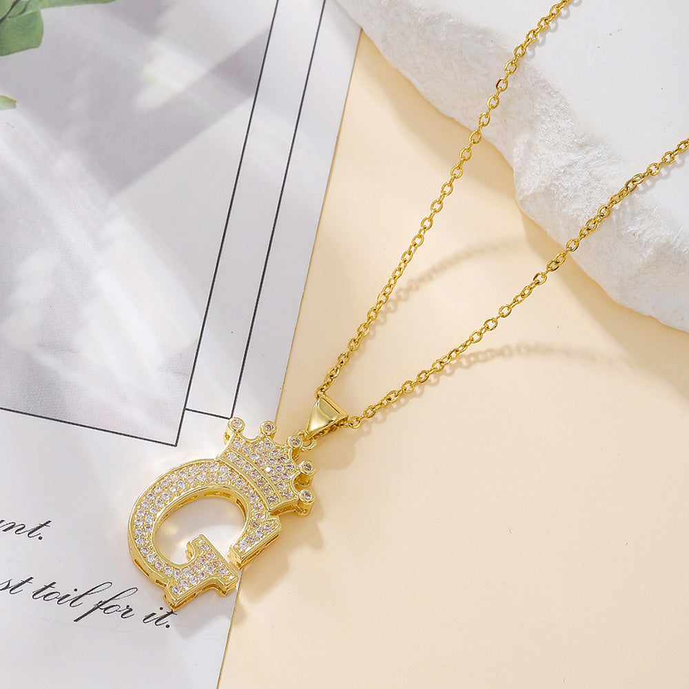 1PCS Fashionable Gold Zircon Uppercase Letter Popular Pendant Necklace Suitable For Daily Use Festivals Parties Gifts Jewelry Set