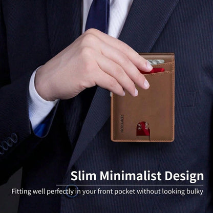 Slim Bifold Leather Wallet for Men – RFID Blocking & Money Clip Convenience