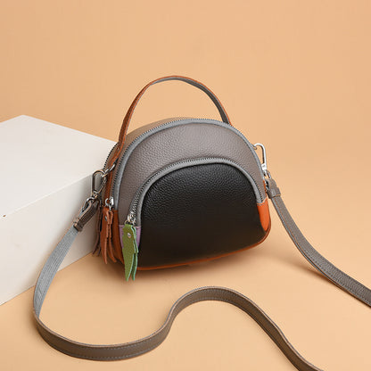 Hand-held Crossbody Genuine Cowhide Round Crossbody Bag  Leather Single-shoulder Bag