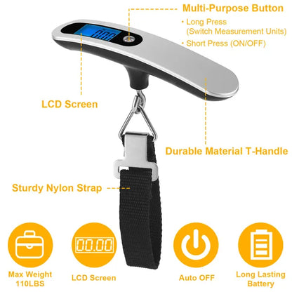 Portable Digital Luggage Scale – 50kg/10g LCD Hanging Weight Scale for Travel, Suitcases & Household Use