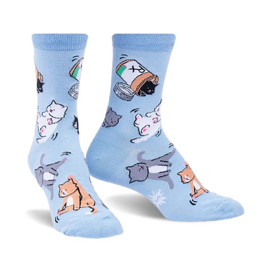 Purr‑scription For Happiness Women’s Crew Socks – Cute Cat Pattern Socks