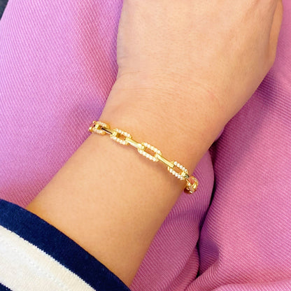 Alternating Link Open Bangle Bracelet – Effortless Glam with a Modern Twist