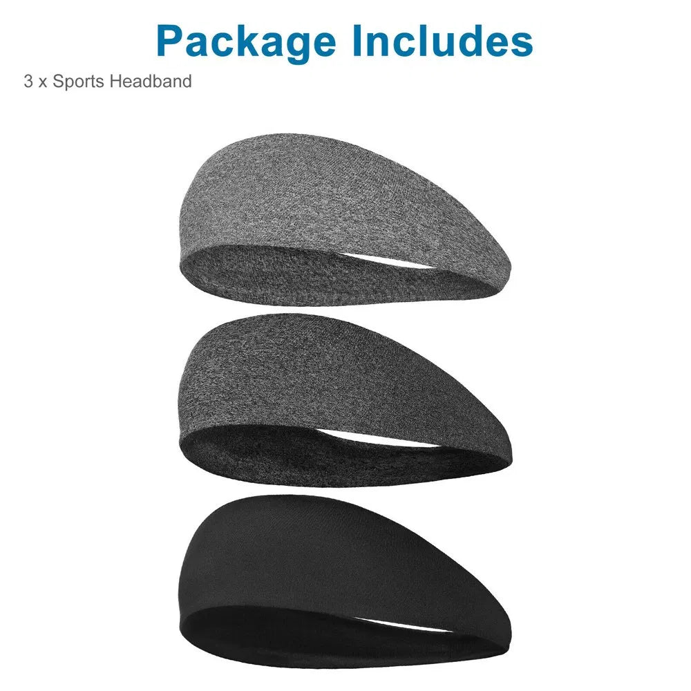 3-Pack Sports Sweatband Headbands – Stretch Fit for Men & Women