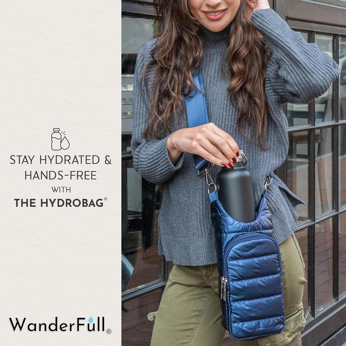 Navy Blue Shiny HydroBag® with Matching Solid Navy Strap