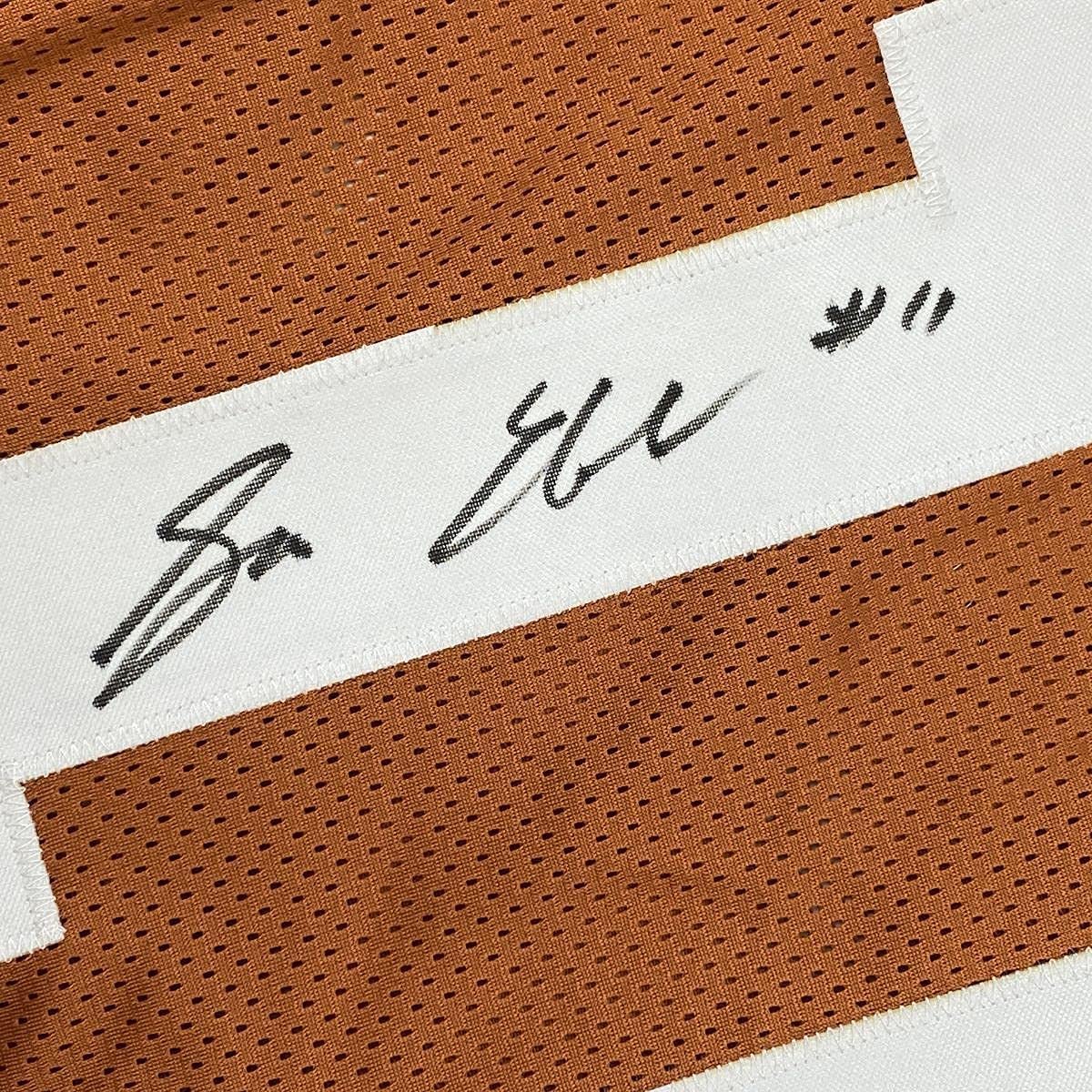 Framed Autographed/Signed Sam Ehlinger 35x39 Texas Orange College Football Jersey JSA COA