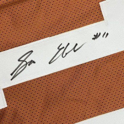 Framed Autographed/Signed Sam Ehlinger 35x39 Texas Orange College Football Jersey JSA COA