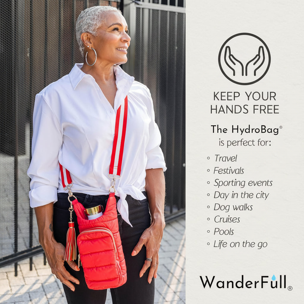 Poppy Red HydroBag® with Red & White Striped Strap