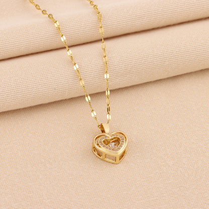 Double-layer Love Necklace With Rhinestones Titanium Steel Heart Pendant Fashion Jewelry Woman Valentines Day Gift