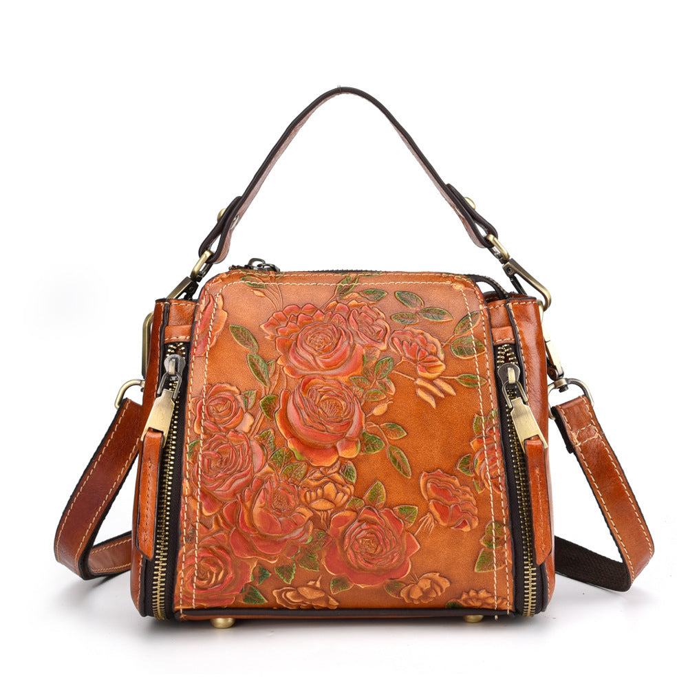 Genuine Leather Square Vertical Shoulder Bag - European And American For Women