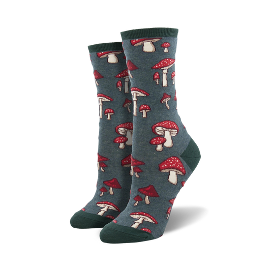 Pretty Fly For A Fungi Crew Socks – Fun Mushroom Pattern Socks for Women