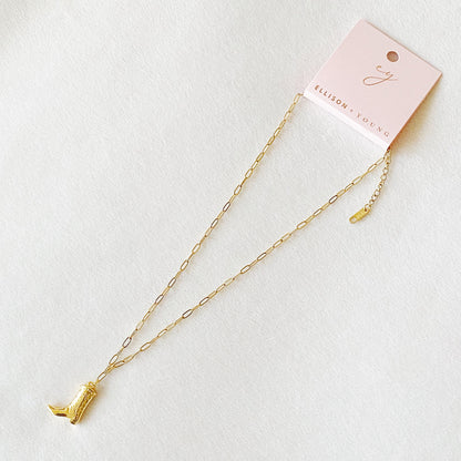 Golden Cowgirl Boot Necklace – Western Charm with a Modern Edge