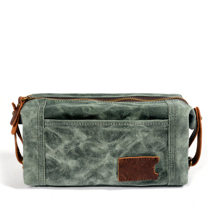 Travel Small Storage Bag – Oil Wax Canvas & Crazy Horse Leather Clutch