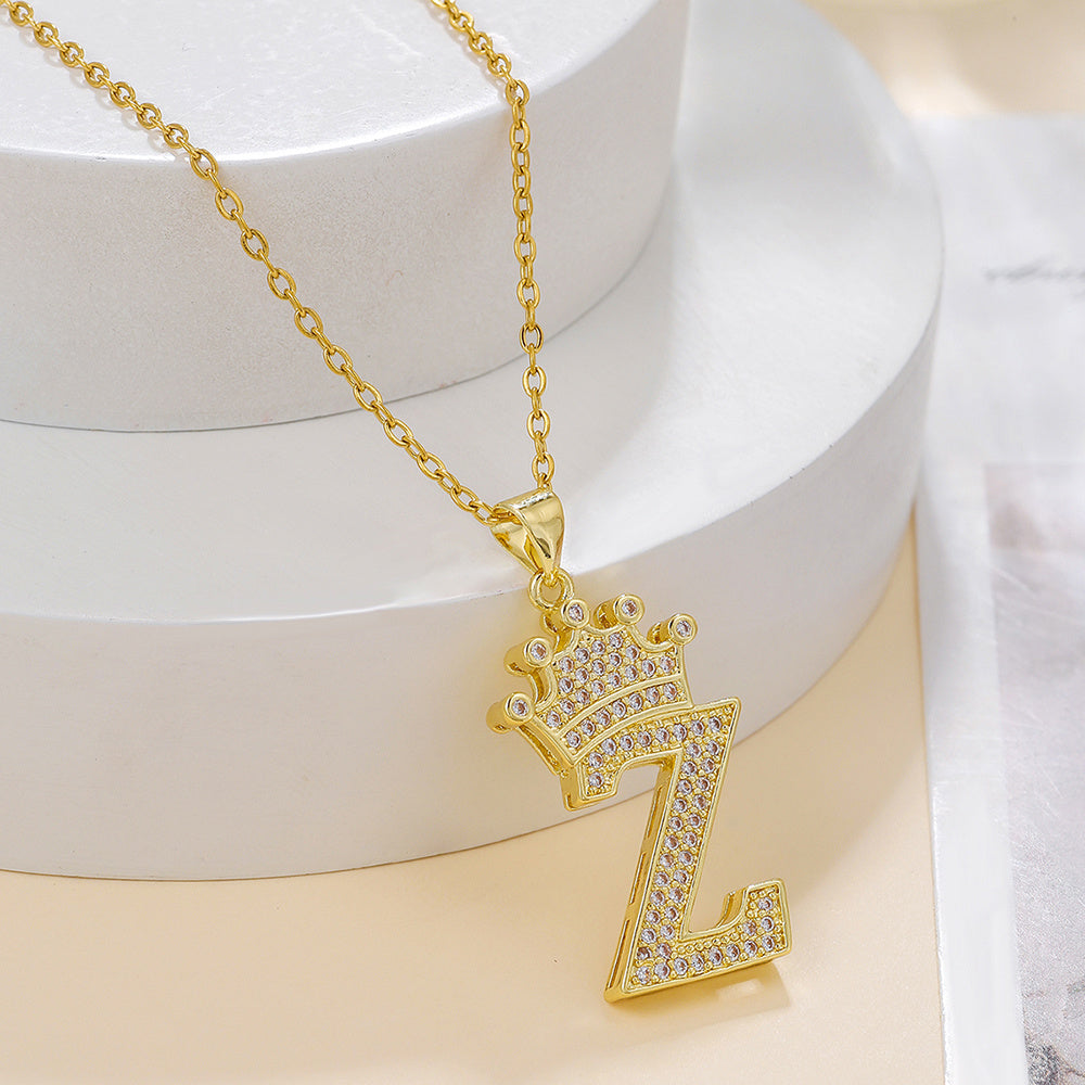 1PCS Fashionable Gold Zircon Uppercase Letter Popular Pendant Necklace Suitable For Daily Use Festivals Parties Gifts Jewelry Set