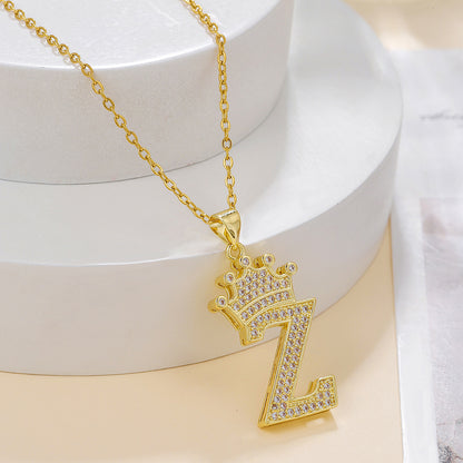 1PCS Fashionable Gold Zircon Uppercase Letter Popular Pendant Necklace Suitable For Daily Use Festivals Parties Gifts Jewelry Set