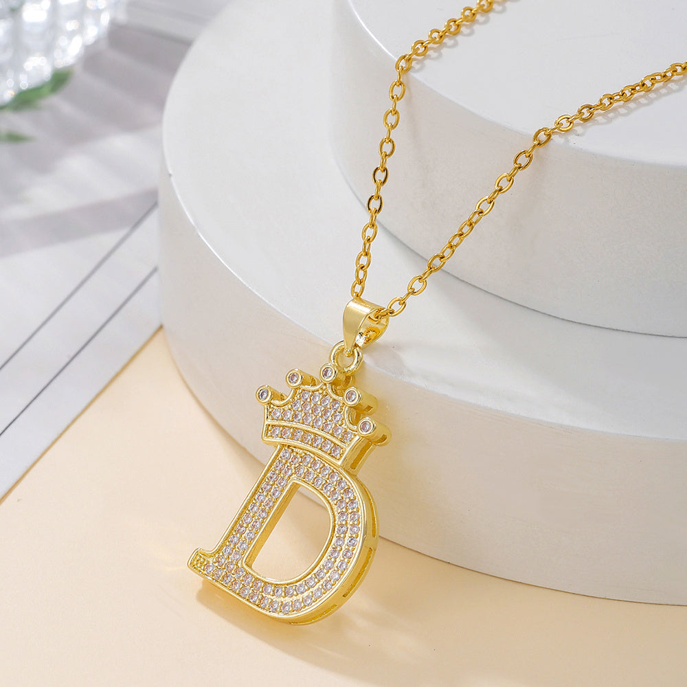 1PCS Fashionable Gold Zircon Uppercase Letter Popular Pendant Necklace Suitable For Daily Use Festivals Parties Gifts Jewelry Set