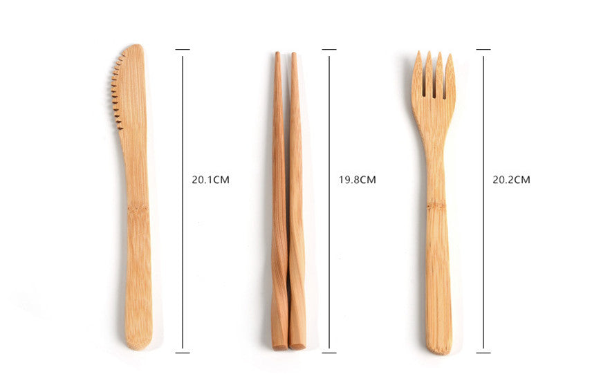Bamboo Travel Cutlery Set – 9‑Piece Modern Minimalist Chopsticks & Spoon Bag