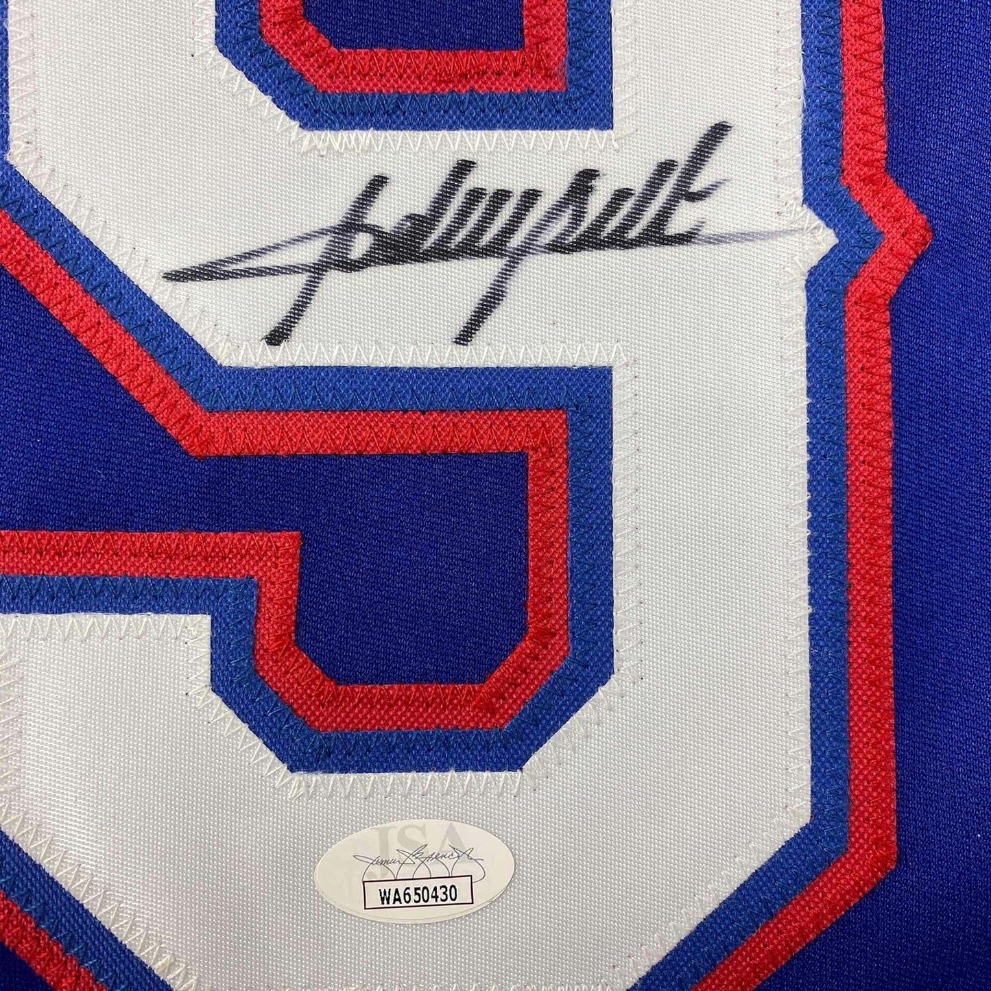 Framed Autographed/Signed Adrian Beltre 35x39 Texas Blue Baseball Jersey JSA COA