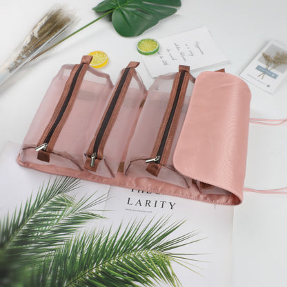 Folding Travel Wash Bag – Nylon Cosmetic Organizer with Mesh Panels