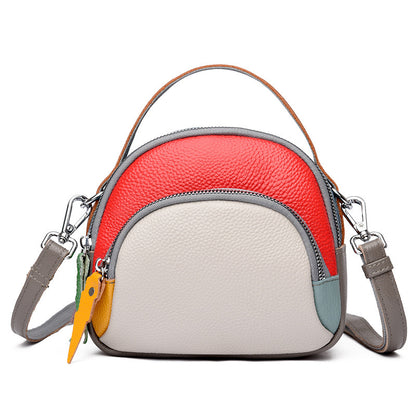 Hand-held Crossbody Genuine Cowhide Round Crossbody Bag  Leather Single-shoulder Bag