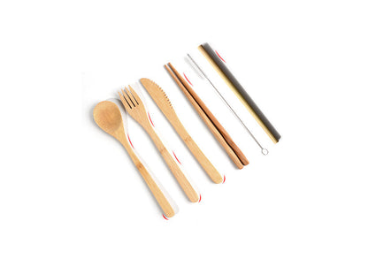 Bamboo Travel Cutlery Set – 9‑Piece Modern Minimalist Chopsticks & Spoon Bag