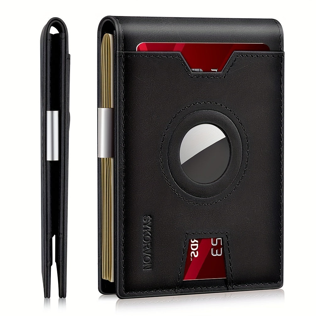 Genuine Leather Bifold Wallet For Men, Slim, RFID Blocking Card Holder Wallet, Minimalist Front Pocket Mens Wallet With Money Clip, ID Window