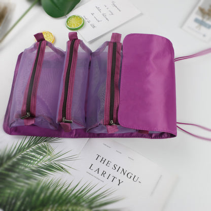 Folding Travel Wash Bag – Nylon Cosmetic Organizer with Mesh Panels